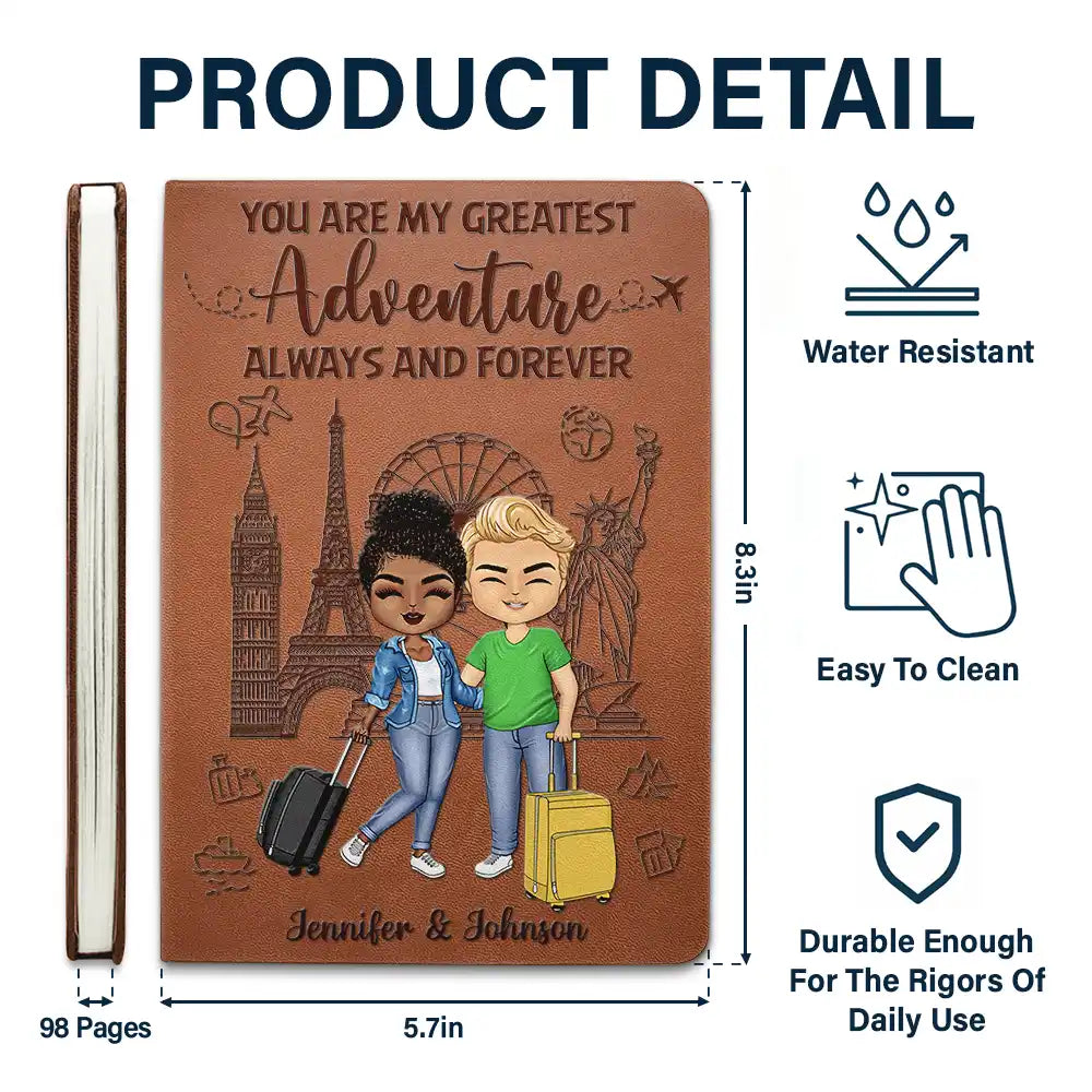 Travel, Gift For Couples, Gift For Husband, Gift For Wife, Gift For Boyfriend, Gift For Girlfriend - Travel Couple To A Lifetime Of Adventures Together - Personalized Leather Journal