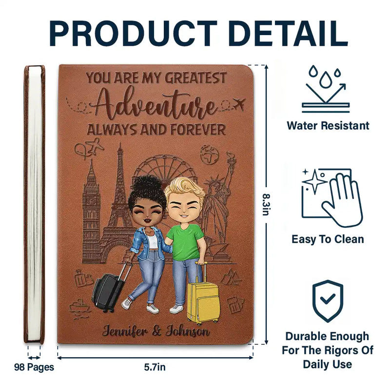 Travel, Gift For Couples, Gift For Husband, Gift For Wife, Gift For Boyfriend, Gift For Girlfriend - Travel Couple To A Lifetime Of Adventures Together - Personalized Leather Journal