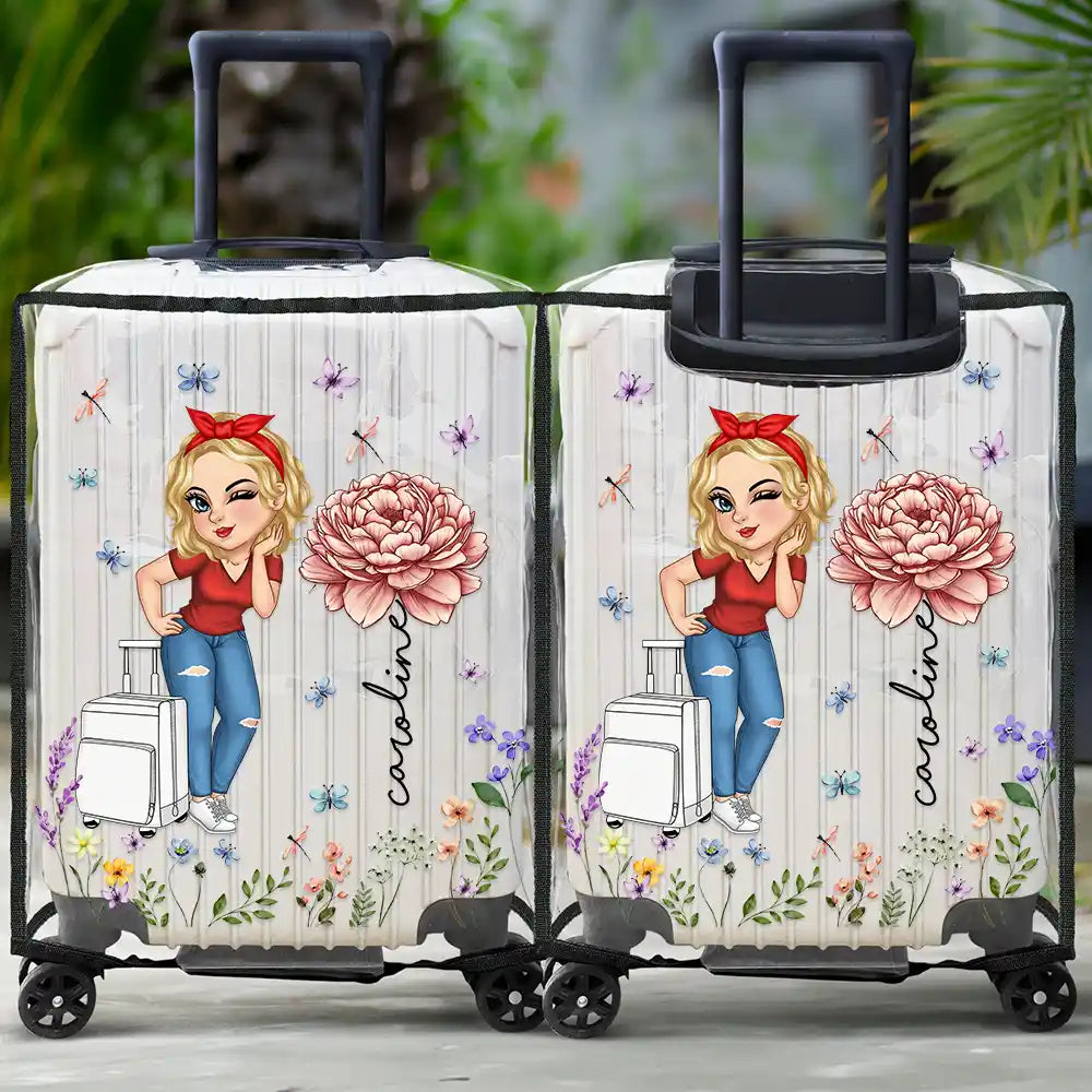 Birth Flower Just A Girl Who Loves Traveling - Personalized Clear Luggage Cover
