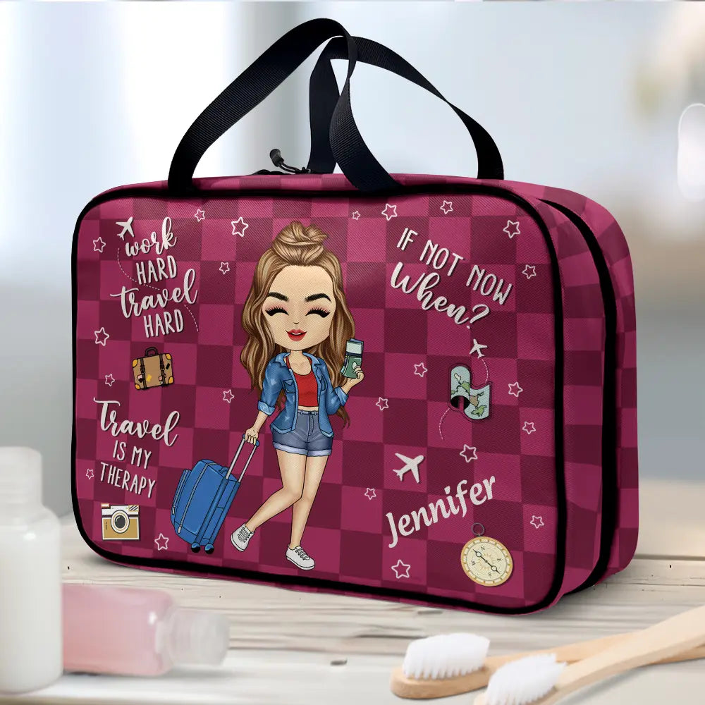 Travel,Gift For Yourself,Gift For Women,Gift For Men,Happy - Travel Is My Therapy - Personalized Toiletry Bag