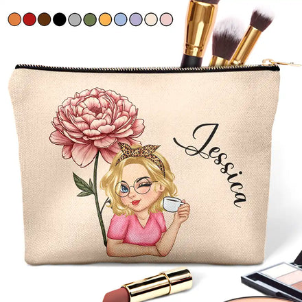 Birth Month Flower Travel Lover - Personalized Cosmetic Bag