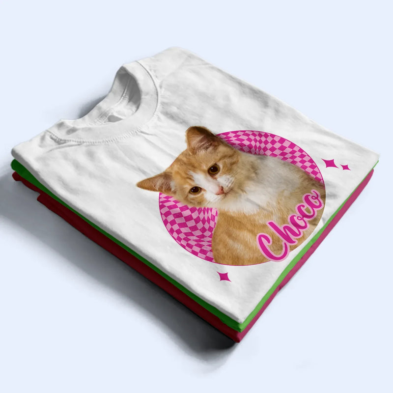 Custom Photo,Pet Lovers,Dog Lovers,Cat Lovers,Happy - Custom Photo Dog Cat Pet Retro Groovy Pattern - Personalized T Shirt