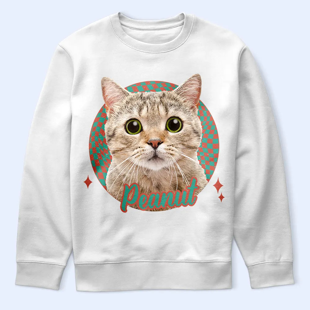 Custom Photo,Pet Lovers,Dog Lovers,Cat Lovers,Happy - Custom Photo Dog Cat Pet Retro Groovy Pattern - Personalized T Shirt