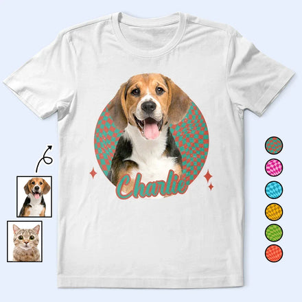 Custom Photo Dog Cat Pet Retro Groovy Pattern - Personalized T Shirt