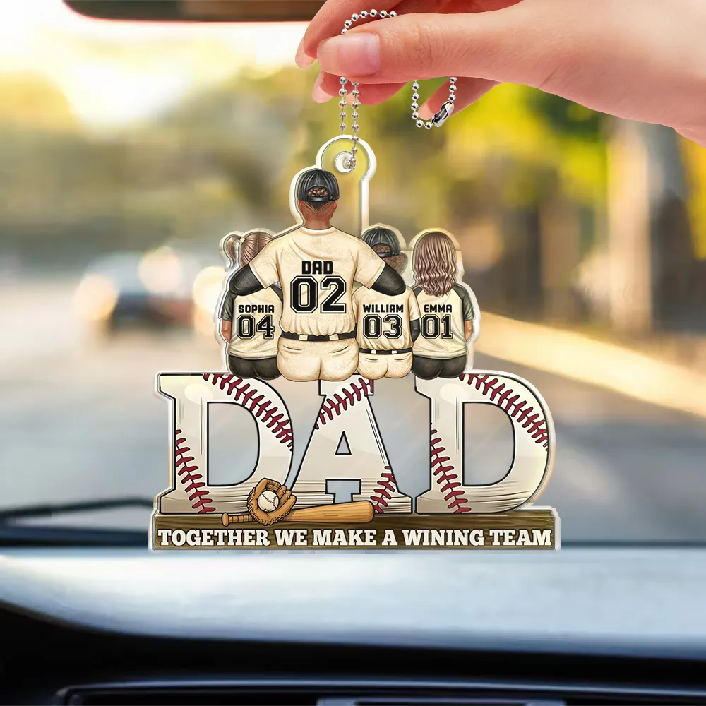 Baseball,Gift For Father,Sport Dad,Dad - Children,Happy - Baseball Dad We Hit A Homerun Scoring As Our Dad - Personalized Acrylic Car Hanger