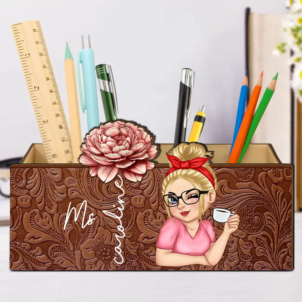Teacher Birth Flower Bloom Where You're Planted Woman - Personalized Wooden Pen Pencil Holder