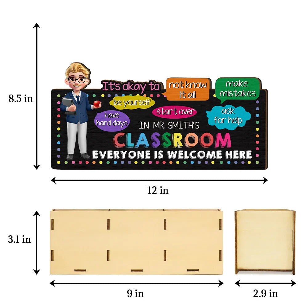 Teacher - In Teacher Classroom It's Okay To Be Yourself - Personalized Wooden Pen Pencil Holder