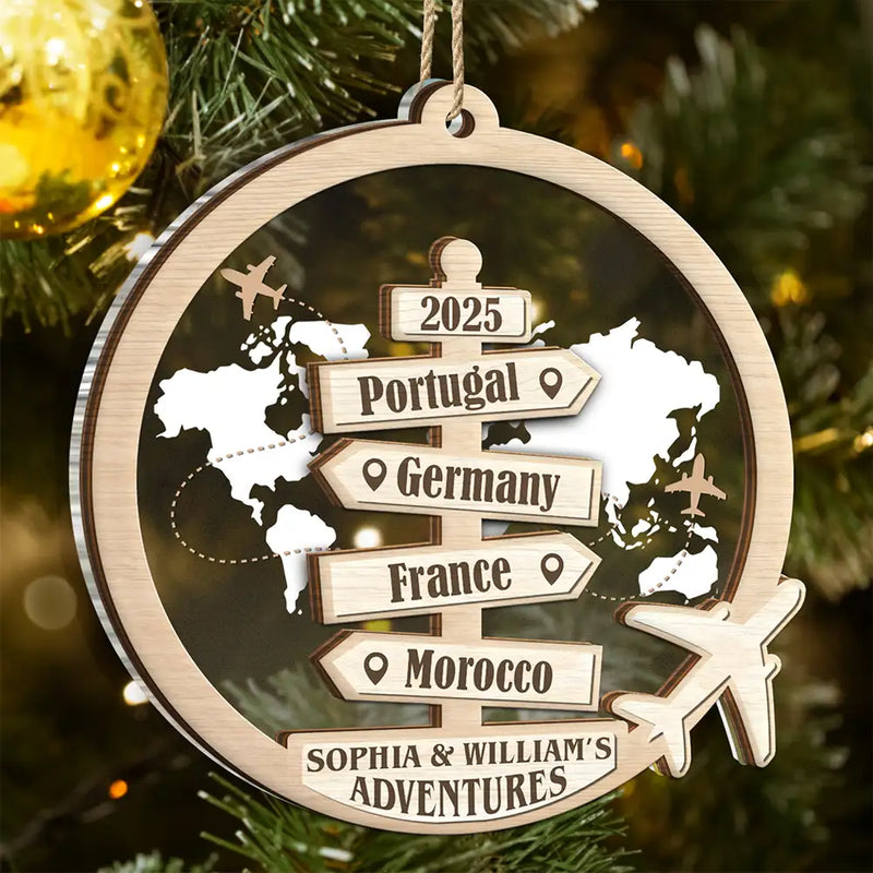 Travel,Christmas,Gift For Couples,Gift For Husband,Gift For Wife,Gift For Boyfriend,Gift For Girlfriend,Happy - Travel Couple Goal, Destination Of All Year - Personalized 2-Layered Mix Ornament