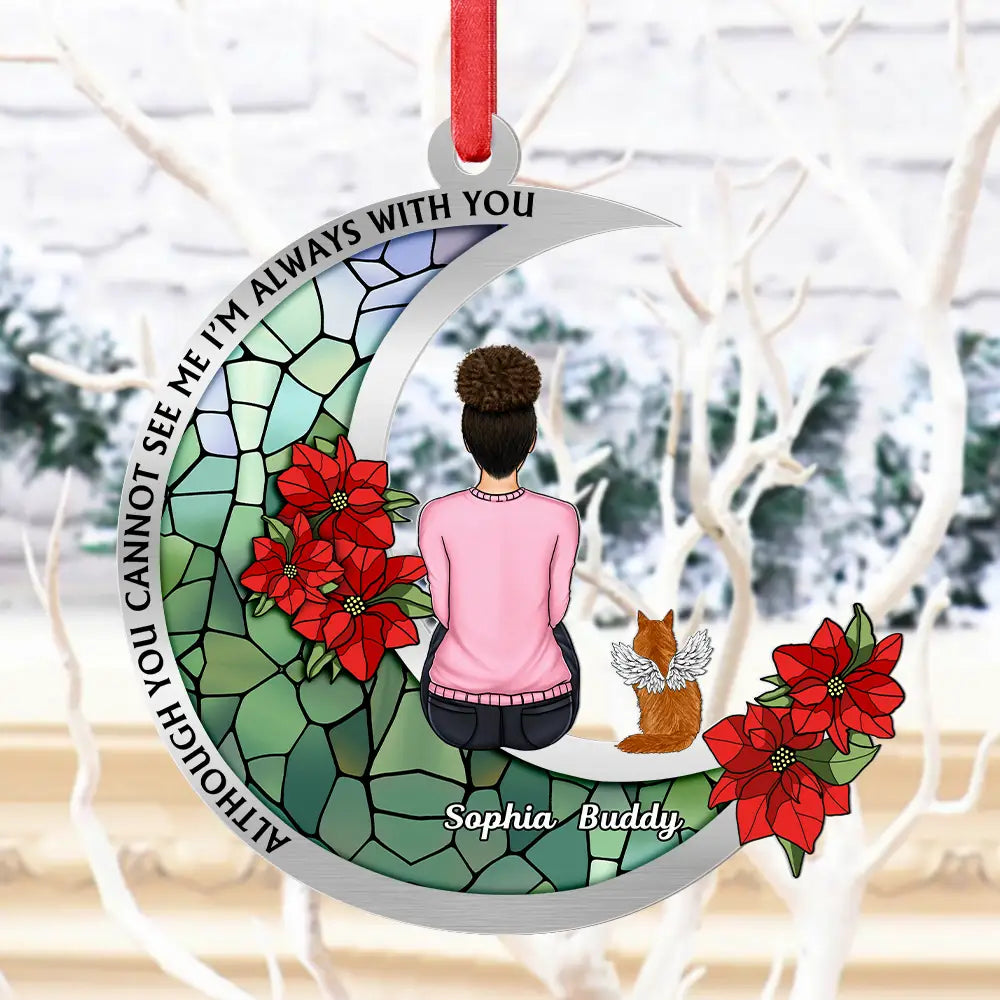 Pet Lovers,Love,Memorial,Christmas - Pet Memorial Stained Glass Moon - Personalized Metal Ornament