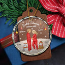 New Dad,New baby,New Mom,Christmas,Pet Lovers,Pet Couple,Happy - Expecting Parents Baby Arriving Dog Parents To Human Parents - Personalized Circle Glass Ornament