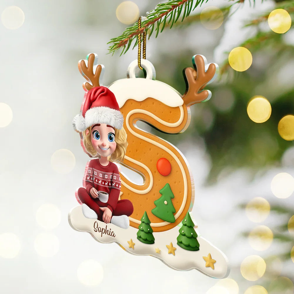 Christmas,Family,Gift For Kids,Happy - Gingerbread Letter Family Kids Keepsake - Personalized Custom Shaped Acrylic Ornament