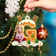 Christmas,Family,Gift For Kids,Happy - Gingerbread Letter Family Kids Keepsake - Personalized Custom Shaped Acrylic Ornament