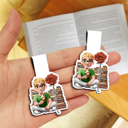 Reading,Gift For Yourself,Gift For Women,Happy - 3D Reading Girl With Birth Month Flower - Personalized Custom Shaped Magnetic Bookmark Clip