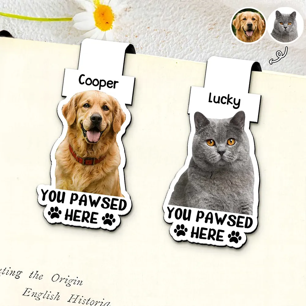 Custom Photo Watercolor Realistic Pet Lovers You Pawsed Here - Personalized Custom Shaped Magnetic Bookmark Clip