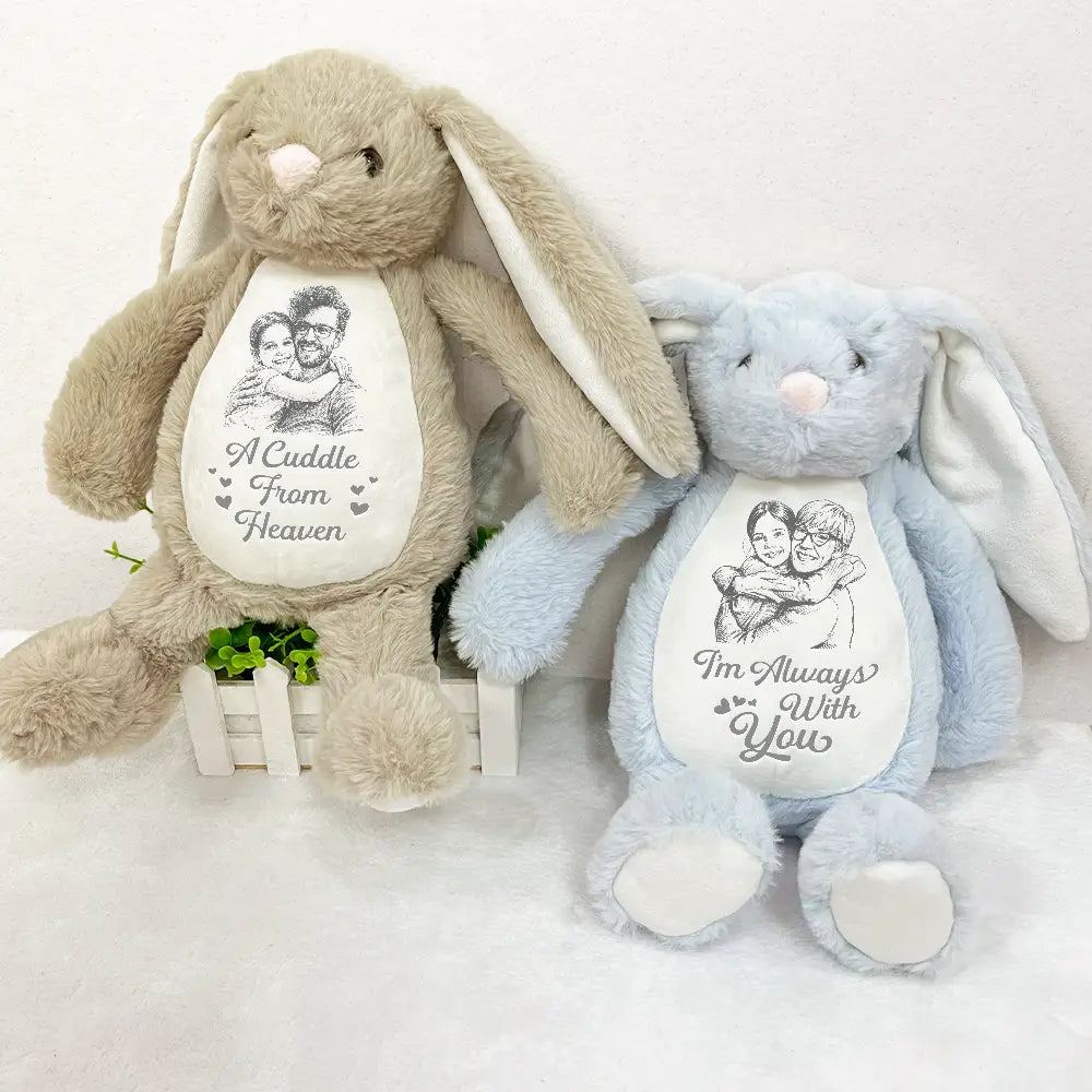Easter,Gift For Kids,Parents,Love,Memorial - Custom Photo Pencil Sketch A Cuddle From Heaven Memorial - Personalized Soft Toy Bunny