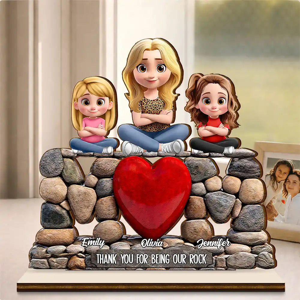 Mom Thank You For Being Our Rock Pebble Art Style - Personalized Custom Shaped Wooden Plaque