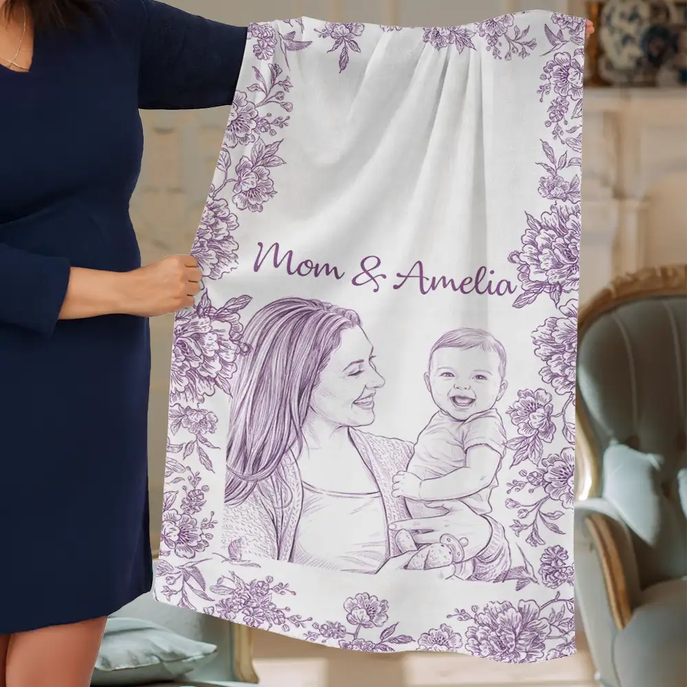 Gift For Mother,Gift For Grandma,Gift For Women,Love - Custom Photo Pencil Sketch Mom Grandma And Kid - Personalized Lightweight Soft Shawl