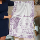 Gift For Mother,Gift For Grandma,Gift For Women,Love - Custom Photo Pencil Sketch Mom Grandma And Kid - Personalized Lightweight Soft Shawl