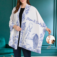 Gift For Mother,Gift For Grandma,Gift For Women,Love - Custom Photo Pencil Sketch Mom Grandma And Kid - Personalized Lightweight Soft Shawl