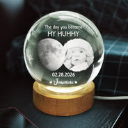 Custom Photo,New Mom,New baby,Happy - Custom Photo Moon Phase The Night You Became My Mom - Personalized Crystal Globe Lamp