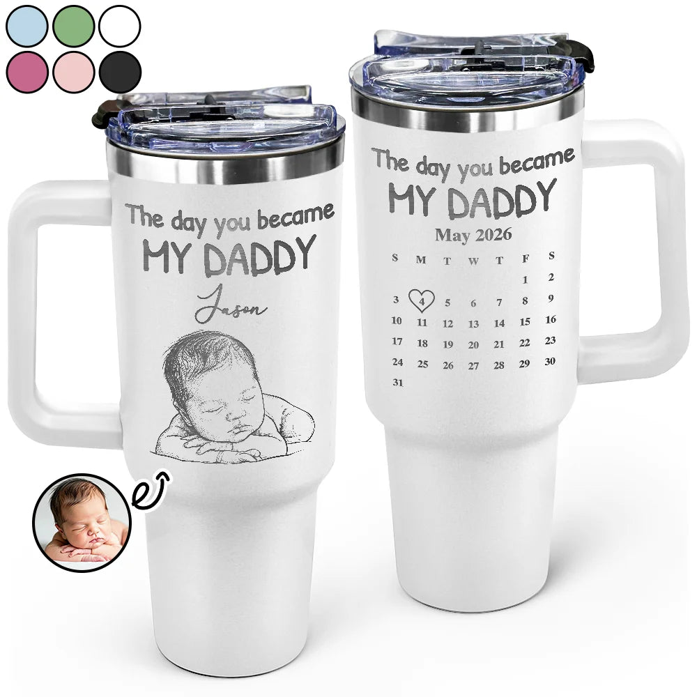 Custom Photo Bold Sketch Calendar The Day You Became My Mom Dad - Personalized Engraved 40oz Tumbler