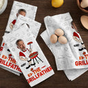 Gift For Father,Grilling,Dad's Hobby,Non-Eng,Photo,Humorous - Custom Photo Grilling Stand Back Daddy Is Cooking - Personalized Kitchen Towel
