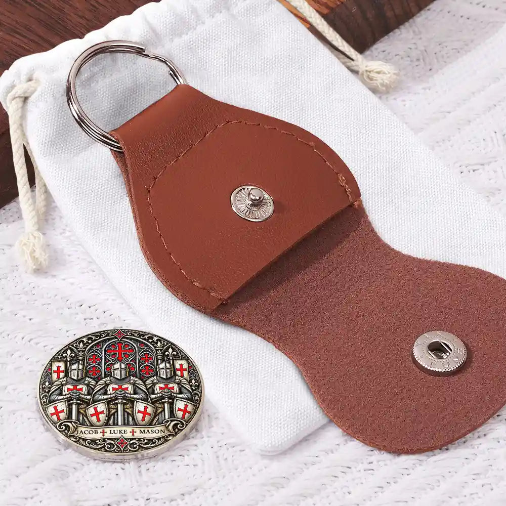 Christmas, Gift For Brother, Gift For Cousin, Gift For Sibling, Gifts For Him, Happy, Icon, Top Market - Gift For Brother - Personalized Never Battle Alone Leather Pocket Hug