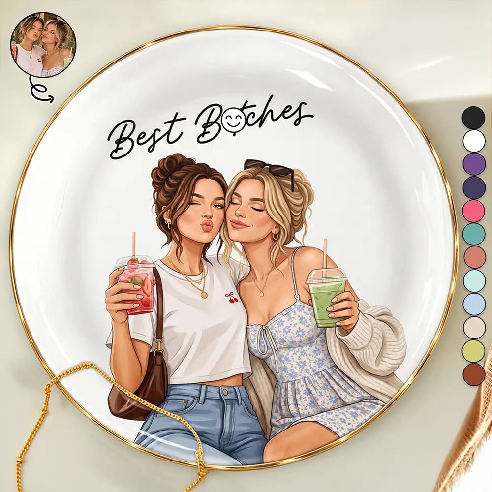 Afro Besties,Art Design,Christmas,Custom Photo,Gift For Bestie,Humorous,Photo - Semi Realistic Portrait,Top Market - Just Because Birthday Gift For Best Friend - Personalized Custom Photo Ring Dish