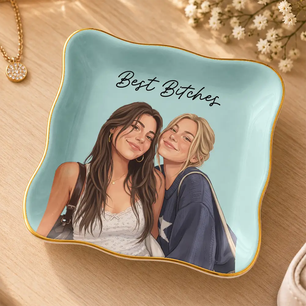 Afro Besties,Art Design,Christmas,Custom Photo,Gift For Bestie,Humorous,Photo - Semi Realistic Portrait,Top Market - Just Because Birthday Gift For Best Friend - Personalized Custom Photo Ring Dish