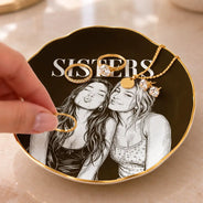 Afro Besties,Art Design,Christmas,Custom Photo,Gift For Bestie,Photo - Pencil Sketch - Dark BG,Sentimental,Top Market - Just Because Gift For Best Friend - Personalized Custom Photo Pencil Sketch Ring Dish