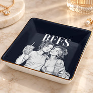 Afro Besties,Art Design,Christmas,Custom Photo,Gift For Bestie,Photo - Pencil Sketch - Dark BG,Sentimental,Top Market - Just Because Gift For Best Friend - Personalized Custom Photo Pencil Sketch Ring Dish