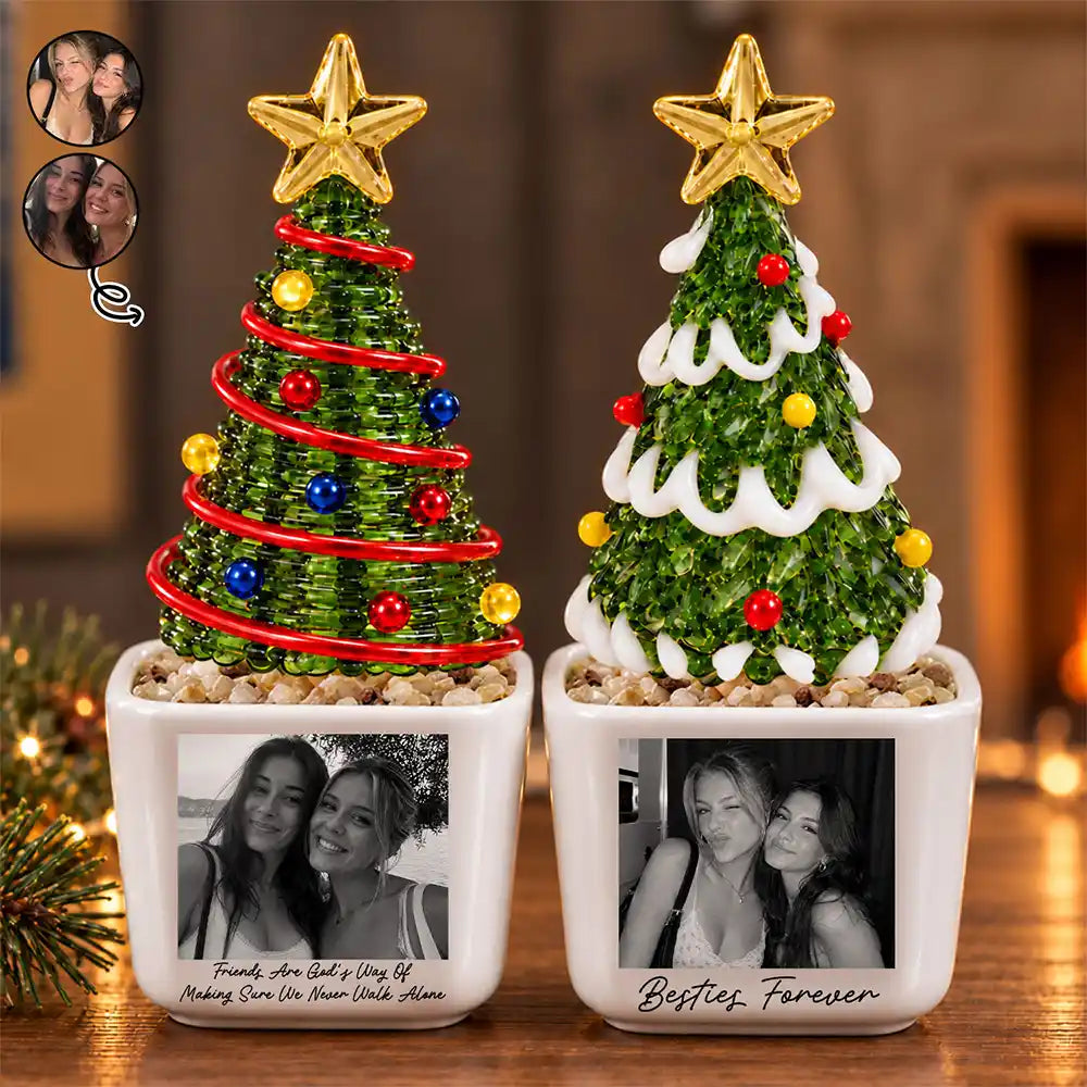 Afro Besties,Christmas,Custom Photo,Gift For Bestie,Humorous,Upload Full Photo - Gift For Best Friend - Personalized Custom Photo Glass Flower Plant Pot
