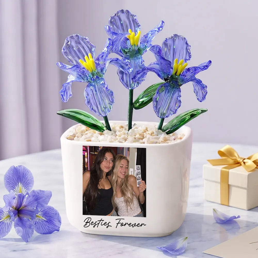 Afro Besties,Christmas,Custom Photo,Gift For Bestie,Humorous,Upload Full Photo - Gift For Best Friend - Personalized Custom Photo Glass Flower Plant Pot