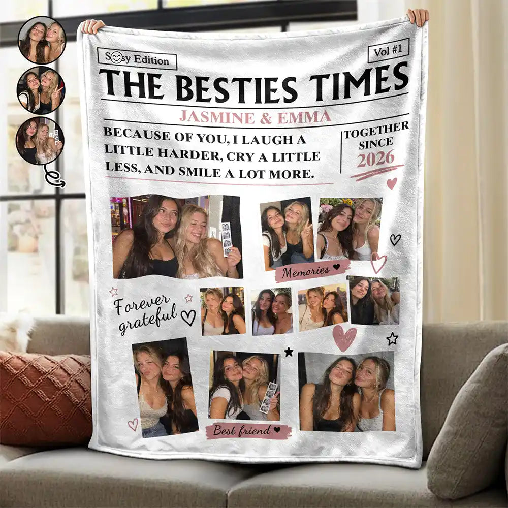 Gift For Bestie - Personalized Custom Photo Newspaper Fleece Blanket, Sherpa Blanket