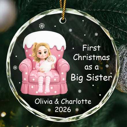 First Christmas As Big Sister Gift - Personalized Circle Glass Ornament