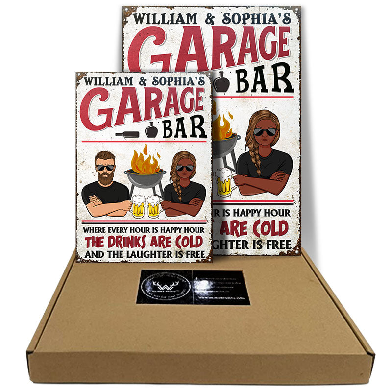 Garage Bar Every Hour Is Happy Hour - Personalized Custom Classic Metal Signs