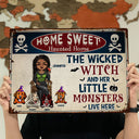 The Wicked Witch And Her Little Monsters Live Here - Backyard Sign, Halloween Home Decor Gift For Dog Lovers - Personalized Classic Metal Signs