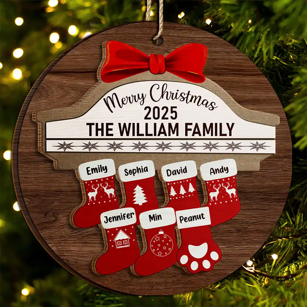 Merry Christmas Stocking Family - Christmas Gift For Family - Personalized 2-Layered Wooden Ornament