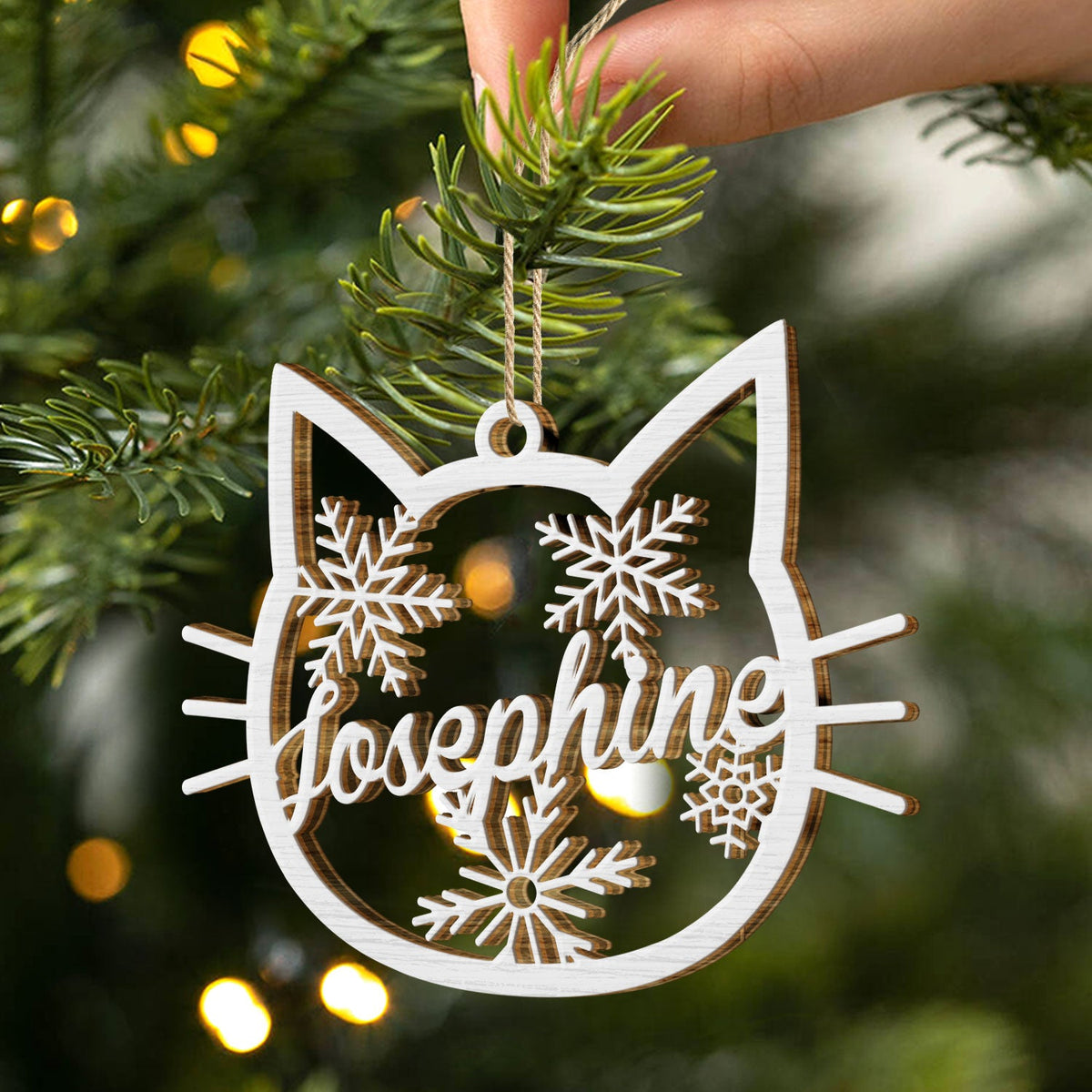 Cat Face Custom Name - Christmas Gift For Cat Lovers - Personalized Wooden Cutout Ornament