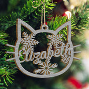 Cat Face Custom Name - Christmas Gift For Cat Lovers - Personalized Wooden Cutout Ornament