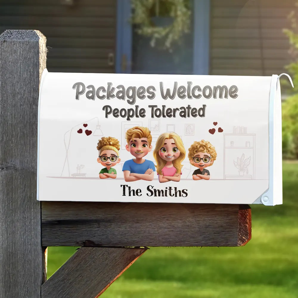 Christmas, Family, Funny - Packages Welcome People Tolerated - Personalized Mailbox Cover