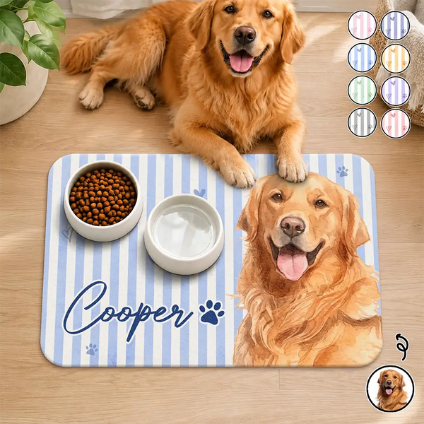 Art Design,Custom Photo,Pet Lovers,Photo - Watercolor - Remove BG,Playful - Pastel Color Gift For Pet Lovers - Personalized Custom Photo Watercolor Dog Cat Portrait With Name Pet Feeding Mat