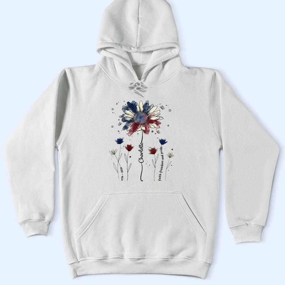America 250th,Independence Day,Gift For Yourself,Proud,Icon - Patriotic Birth Flower Faith Freedom Pride - Personalized T Shirt