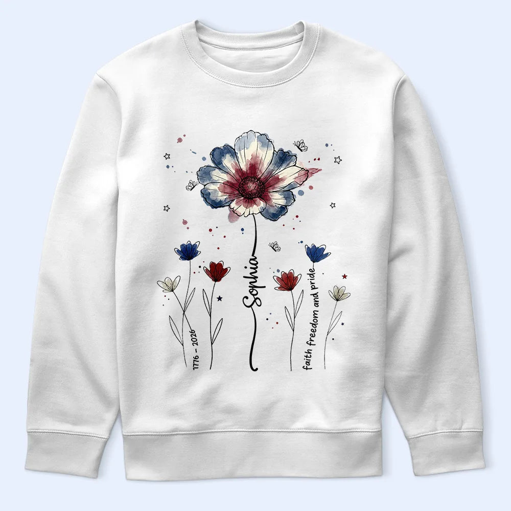 America 250th,Independence Day,Gift For Yourself,Proud,Icon - Patriotic Birth Flower Faith Freedom Pride - Personalized T Shirt
