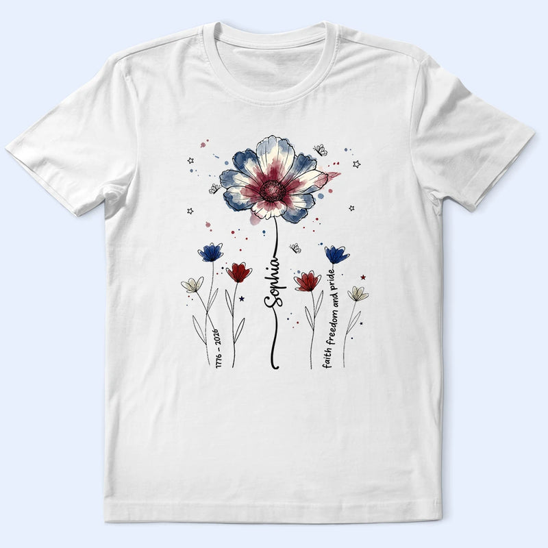 America 250th,Independence Day,Gift For Yourself,Proud,Icon - Patriotic Birth Flower Faith Freedom Pride - Personalized T Shirt