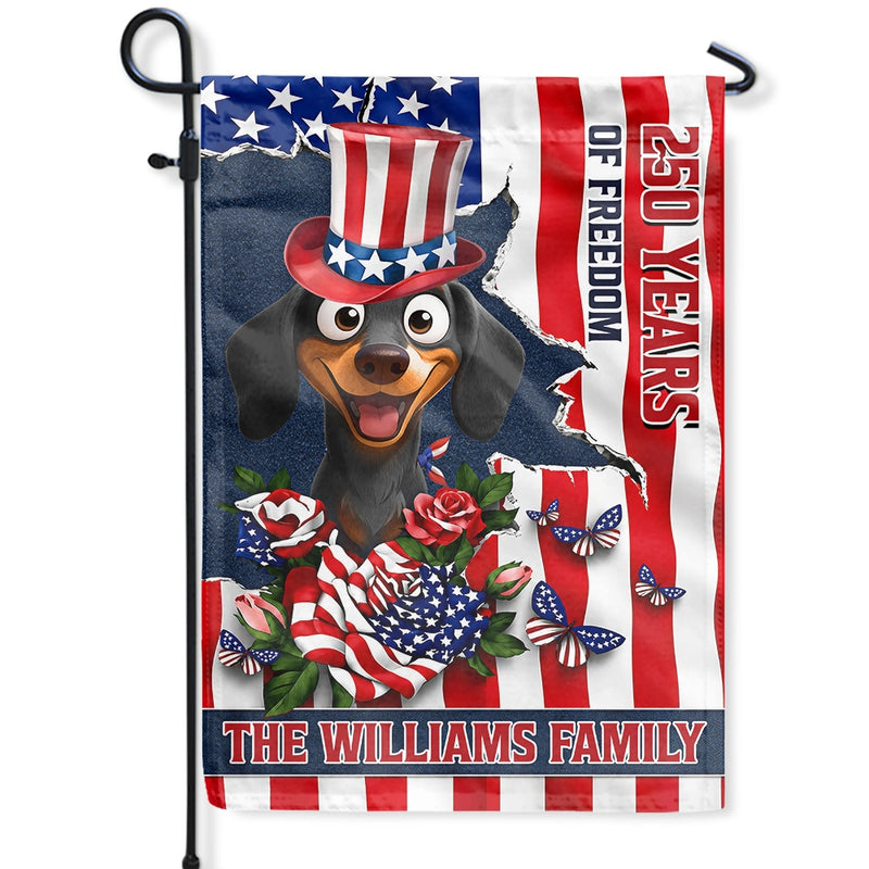 America 250th, Independence Day, Pet Lovers, Playful, Vector - Patriotic Dog Cat 250 Years Of Freedom - Personalized Flag