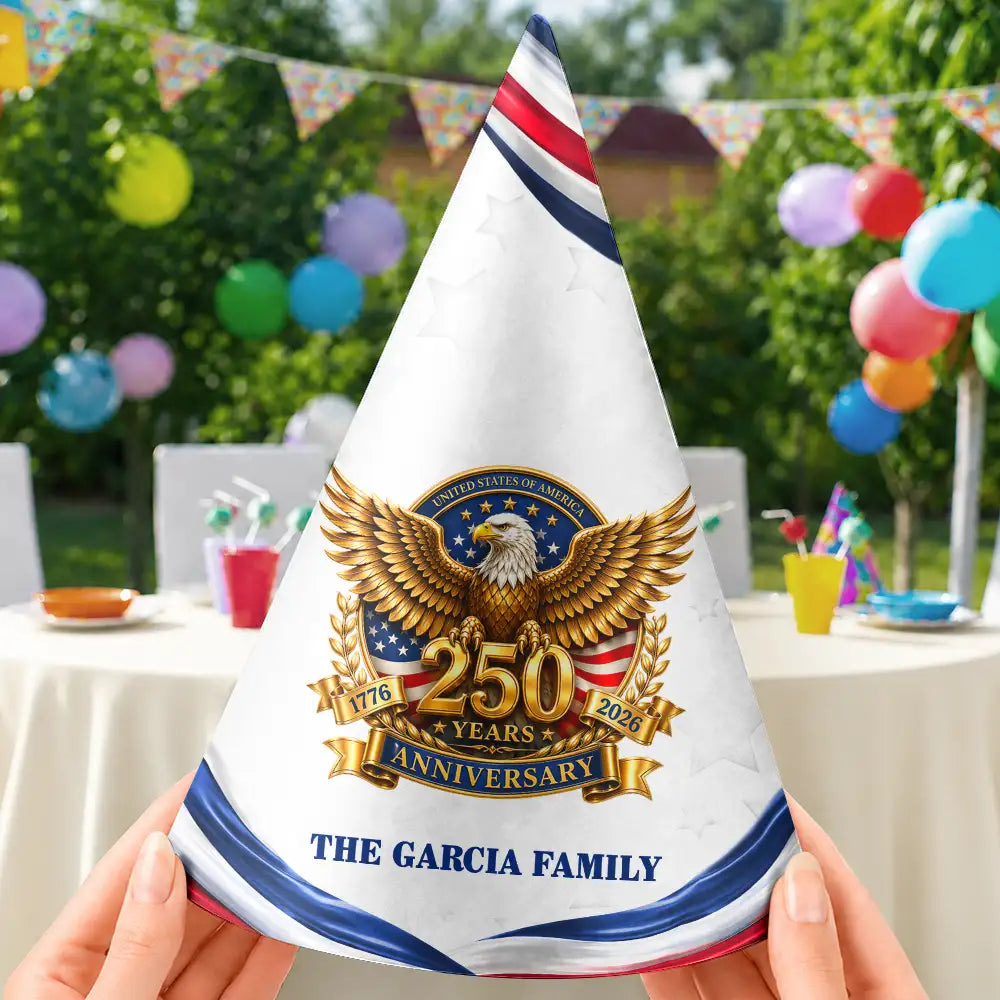 America 250th,Independence Day,Family,Proud,Icon - Patriotic Eagle 250 Years Of Freedom 3D Effect - Personalized Party Hats