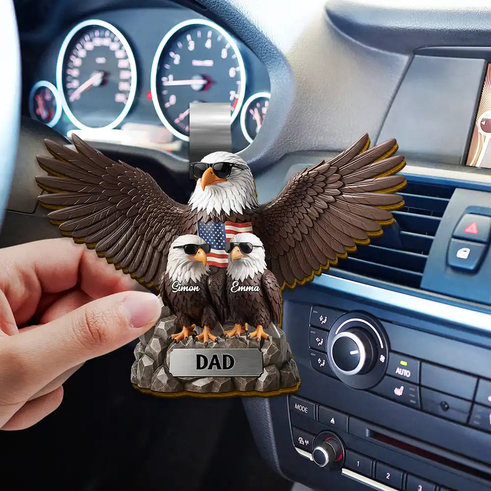 Gift For Father,Gift For Grandpa,Independence Day,Happy,Vector,Proud - Patriotic Eagle Dad Grandpa - Personalized Custom Shaped Car Visor Clip