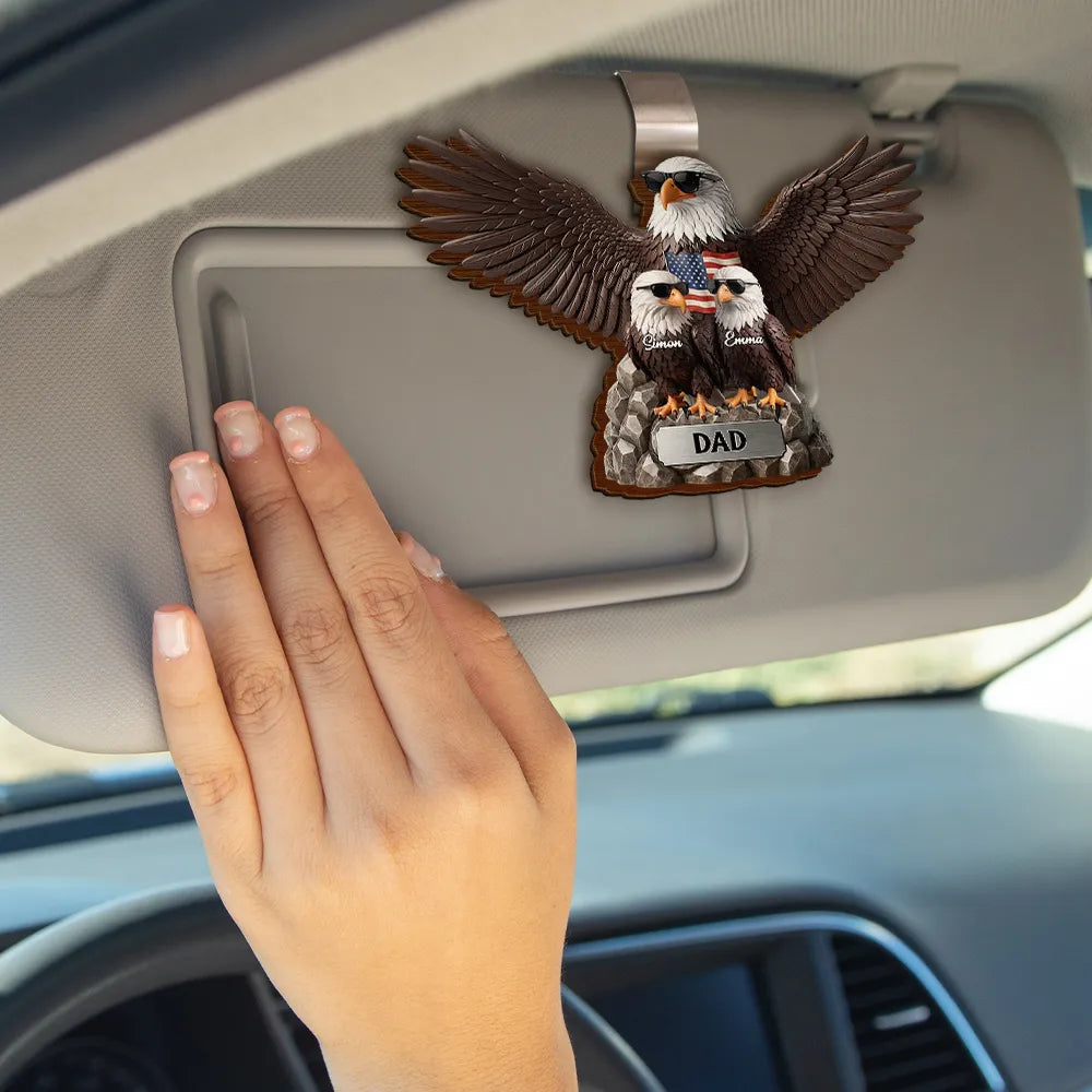 Gift For Father,Gift For Grandpa,Independence Day,Happy,Vector,Proud - Patriotic Eagle Dad Grandpa - Personalized Custom Shaped Car Visor Clip
