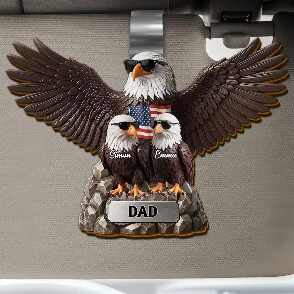 Gift For Father,Gift For Grandpa,Independence Day,Happy,Vector,Proud - Patriotic Eagle Dad Grandpa - Personalized Custom Shaped Car Visor Clip